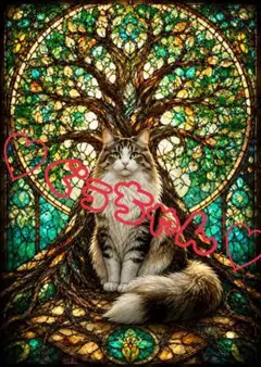 《一点限り》キジ白猫と神秘的な生命の樹