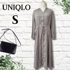 10【UNIQLO】ユニクロ Vネックロングシャツワンピース 羽織り ベージュ