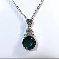 1粒シンプル可愛いエメラルドラグジュアリーシルバーネックレス E-13