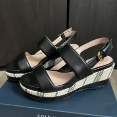 COLE HAAN ウェッジソール サンダル ブラック ゴールド23cm/US6のサムネイル