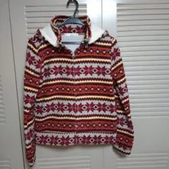 雪柄フード付きフリースジャケット M