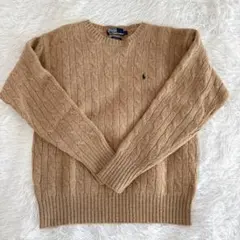 ポロ ラルフローレン ケーブルニット セーター ポニー刺繍 L ベージュ ウール