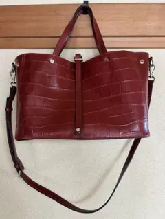 PARCOSバーガンディ クロコ型押し ハンドバッグ 赤　レッド