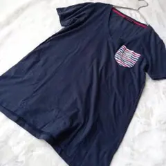 ラブレス　スカルポイント　VネックTシャツ　紺色　スパンコールドクロ　日本製のサムネイル