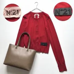 N°21 ロゴワッペン カーディガン 赤 レッド 長袖 ニット