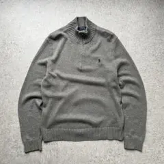 ポロラルフローレン ハーフジップ コットンニット ミックスグレー ポニー刺繍