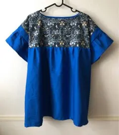 ハンドメイド 半袖チュニック✴︎モリスアイリス×ブルー