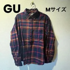 GU ジーユー フランネルシャツ チェック柄 M ネイビー レッド ボタンダウン