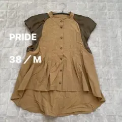 PRIDE 美シルエット 異素材切替タックチュニックブラウス キャメル 38のサムネイル