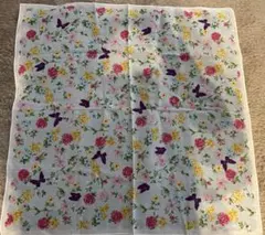 ハナエモリ　HM 花柄 蝶デザイン 大判ハンカチ　ブルー　日本製