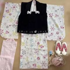ポンポネット 七五三 3歳 女の子 セット着物.被布.巾着 髪飾 草履