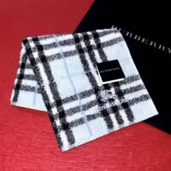 バーバリータオルハンカチノバチェックホースマークロゴ刺繍　水色　男女兼用　新品