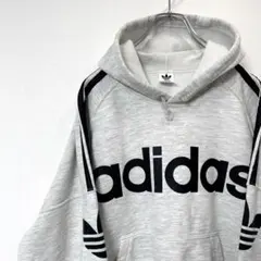 adidas パーカー デサント製 90s トレフォイルロゴ ビックロゴ 三本線