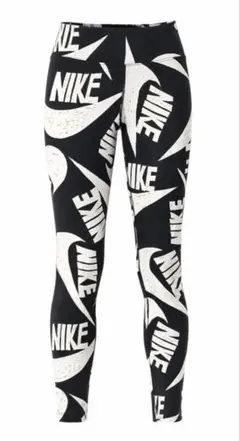 NIKE ナイキ レギンス 総柄ロゴ ブラック×ホワイト スポーツウェア