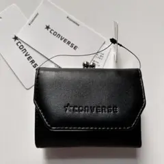 CONVERSE 三つ折りがま口財布 小銭入れ付き 合皮財布 ブラック