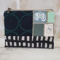 ハンドメイド♪ポーチ　ミナペルホネン ぺたんこポーチ タンバリン　ネイビー　 y