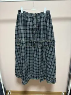 チェック柄ロングスカート　スカート　青　チェック