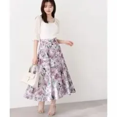 プロポーション ボディドレッシング　ジャガードフラワータックスカート　パープル