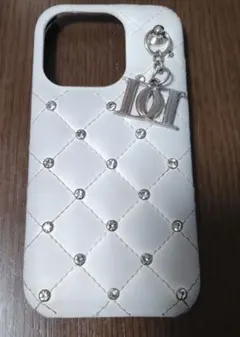 DarichキルティングビジューDDチャーム iPhoneケース 15pro 白