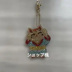 ダイアモンドアート完成品　④　カニかん付きキーホルダー②着物で踊る猫