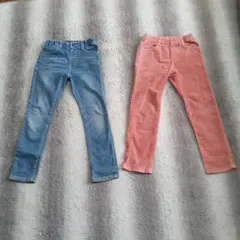 ストレッチジーンズとストレッチピンク♥のロングストレッチパンツセットサイズ120