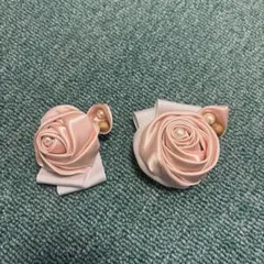 親子お花ペアコサージュ　ピンクローズブローチ2個セット