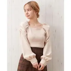 【INGNI】トップス　異素材　パフスリーブ　長袖　スクエアネック