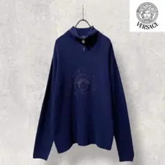 希少rare 90s VERSACE メデューサ ハーフジップニット 紺 Mのサムネイル