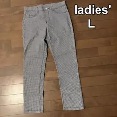 レディース　パンツ　ギンガムチェック スリム テーパード 白黒　L相当