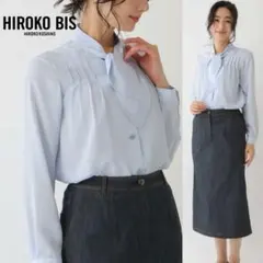 美品◇HIROKO BIS ヒロコビス 定価3万 洗える ボウタイブラウス 9号のサムネイル