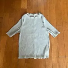 プリーツ加工 半袖カットソー ライトグレー