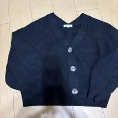 ネイビー リブ編み カーディガン Mサイズ