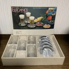 昭和レトロ　ビールグラスセット　クロムメッキ仕上　グラスホルダー　コースター