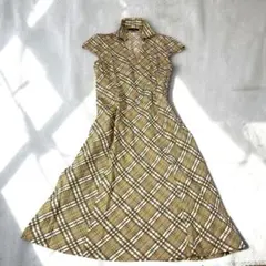 BURBERRY LONDON リネン100% チェック フィットフレア