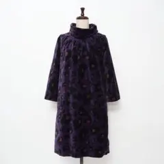 美品 ローラアシュレイ 総柄ベロアワンピース パープル サイズ2*ND832