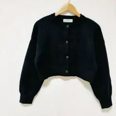 【アーバンリサーチラボ】ショート丈クルーネックニットカーディガン　F　黒ブラック
