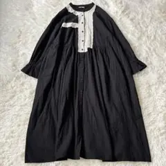 サマンサモスモス パッチワークレースワンピース 刺繍　ブラック M◆6490