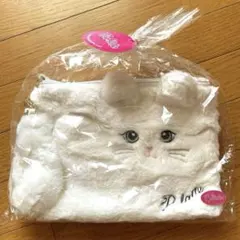 ★新品★ピンクラテ　猫の顔フワモコポーチ（ファーのストラップ付き）