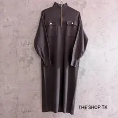 THE SHOP TK ニットワンピース ハーフジップ チャコールグレーのサムネイル