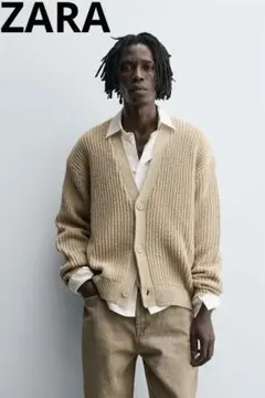 美品　ZARA リブ　カーディガン　ベージュ