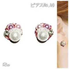 春ピンク パール 淡色 ビジュー♥ピアス【No.40】