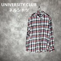 ネルシャツ 長袖 ボタンダウン 赤 ネイビー コットン M 古着