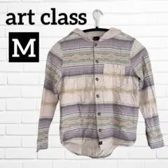 art class 【M】 フード付き エスニック柄 シャツ ボーダー パープル