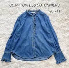【美品】コントワーデコトニエ デニムフリルブラウス シャツ L〜LL相当のサムネイル