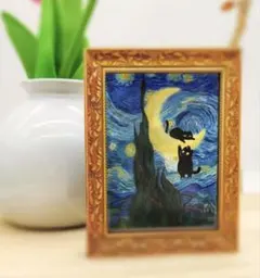 ミニチュア絵画 猫 三日月 アート ドールハウス