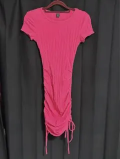 ドロスト シャーリング リブ ミニワンピース 半袖 タイトワンピース