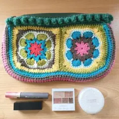 ハンドメイド＊エスニック調カラフルなニットバッグ(B)