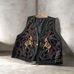 vintageレトロ古着アジアンカラフルジャガード象デザインベストのサムネイル