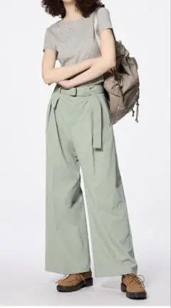 ベルテッドワイドパンツ　GU 52 GREEN パステルダークグリーン　黄緑