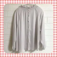 シャーリング襟　ラグラン袖ブラウス　ライトグレー　しまむら　CLOSSHI